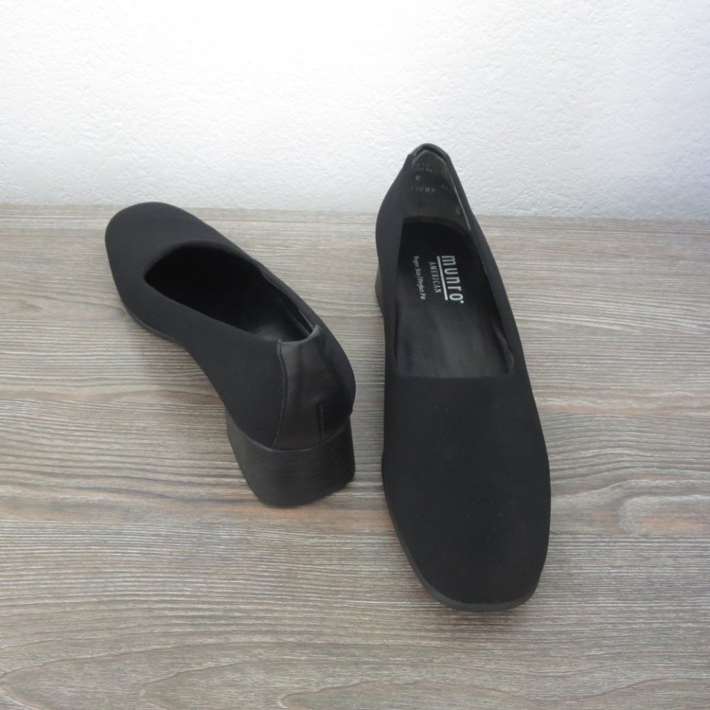 Munro Jet Black Traveler Shoes 1.5" Low Heel Square Closed Toe Slip On Sz 7